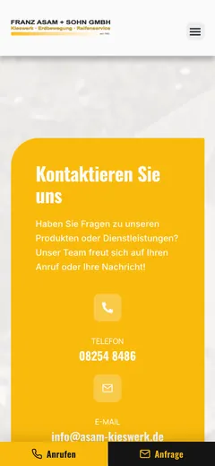Kontaktseite von Franz Asam & Sohn auf dem Handy