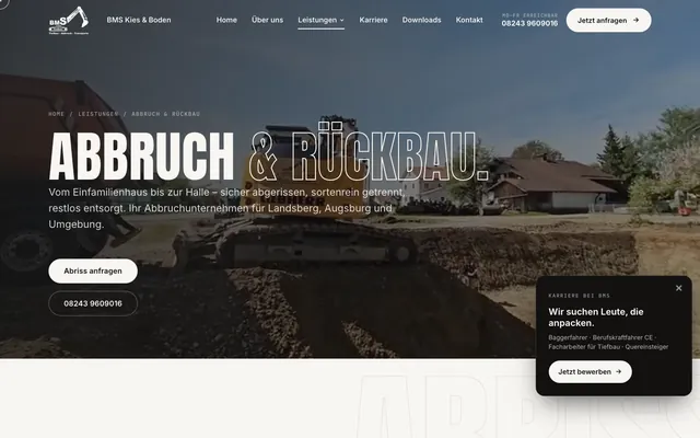Leistungsseite Abbruch und Rückbau auf der Website von BMS Tiefbau