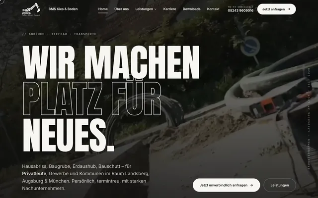Startseite von BMS Tiefbau am Computer