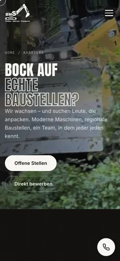 Karriereseite von BMS Tiefbau auf dem Handy
