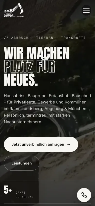 Startseite von bms-tiefbau.com auf dem Handy
