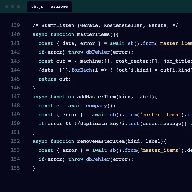 Bildschirm mit Programmcode von Bauzone
