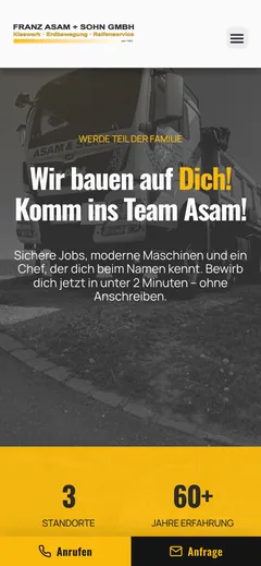 Karriereseite von Franz Asam und Sohn auf dem Handy