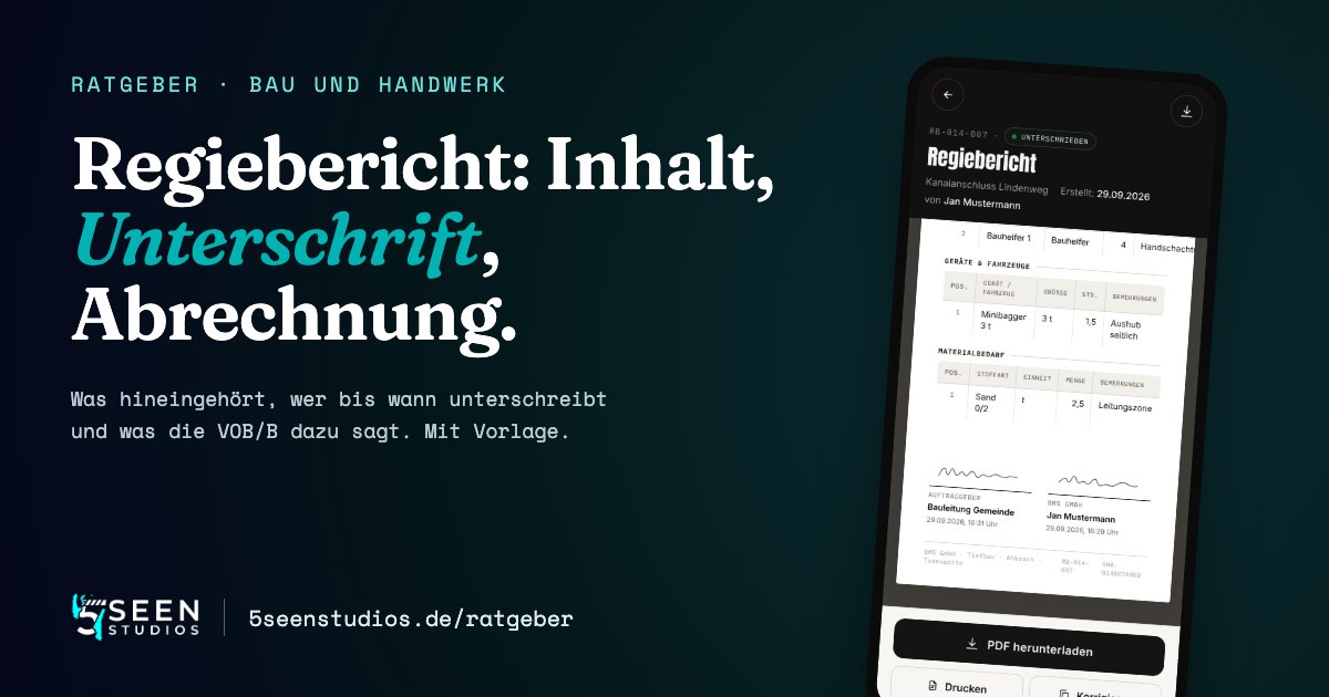 Regiebericht mit zwei Unterschriften in BauDoku, Beispieldaten